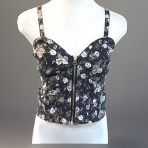 Vintage Blue Floral Bodice Corset Crop Shirt
